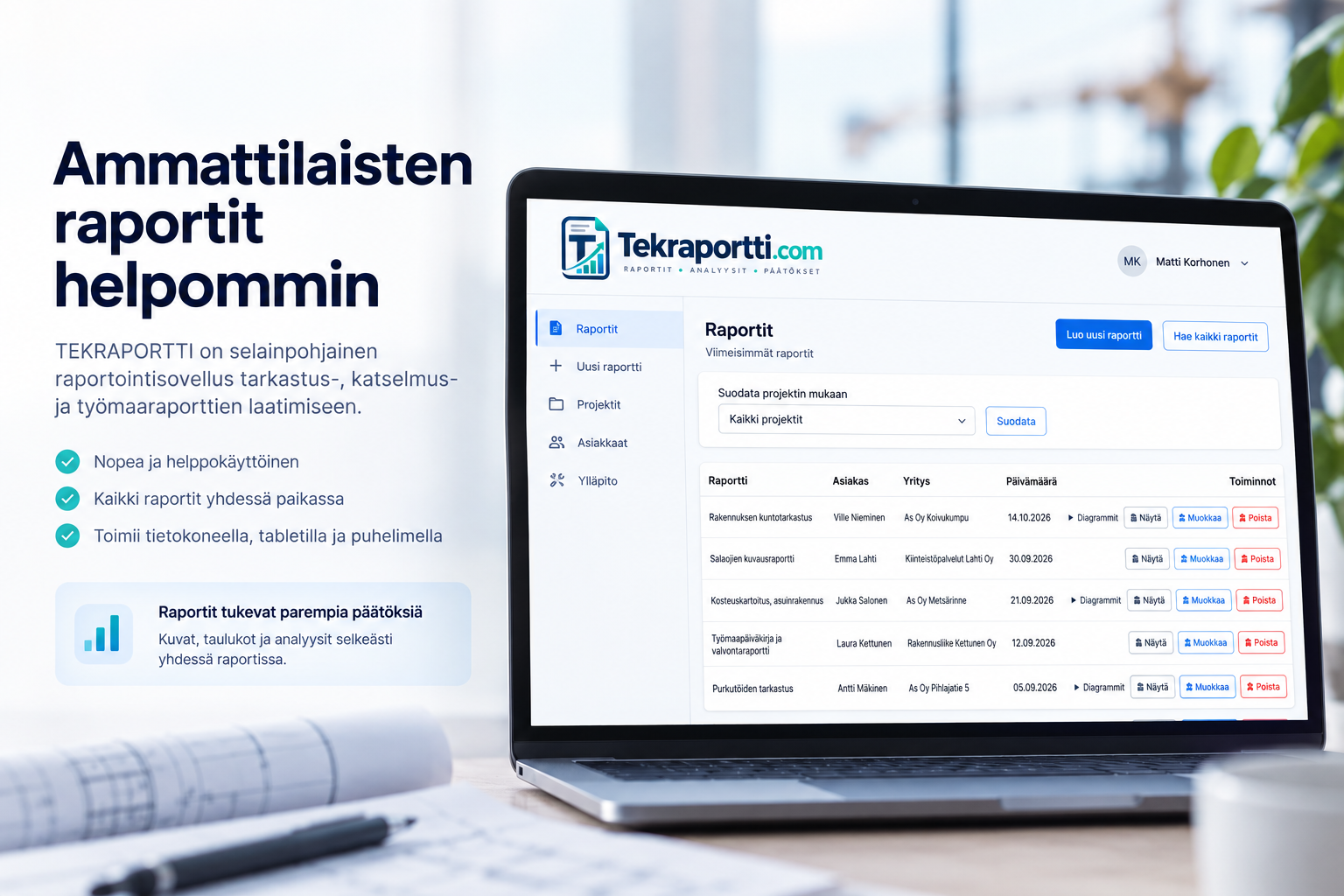 TEKRAPORTTI-sovellus tietokoneella